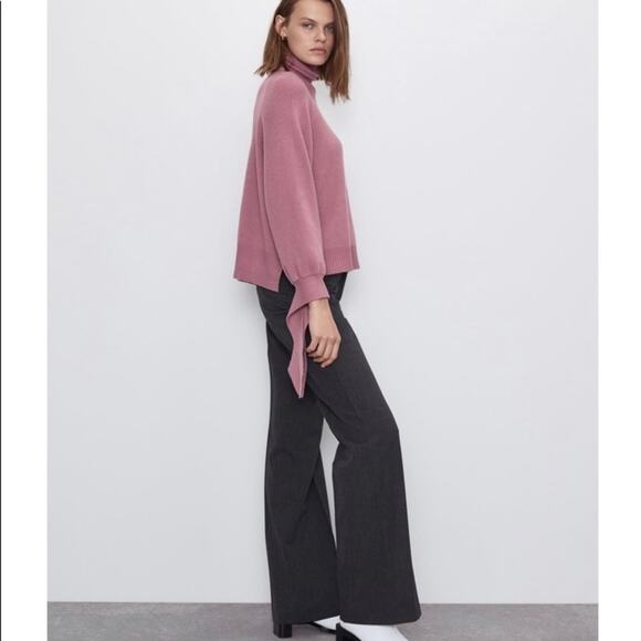 Zara black ribbed turtleneck sweater with ties size Small - Picture 3 of 10